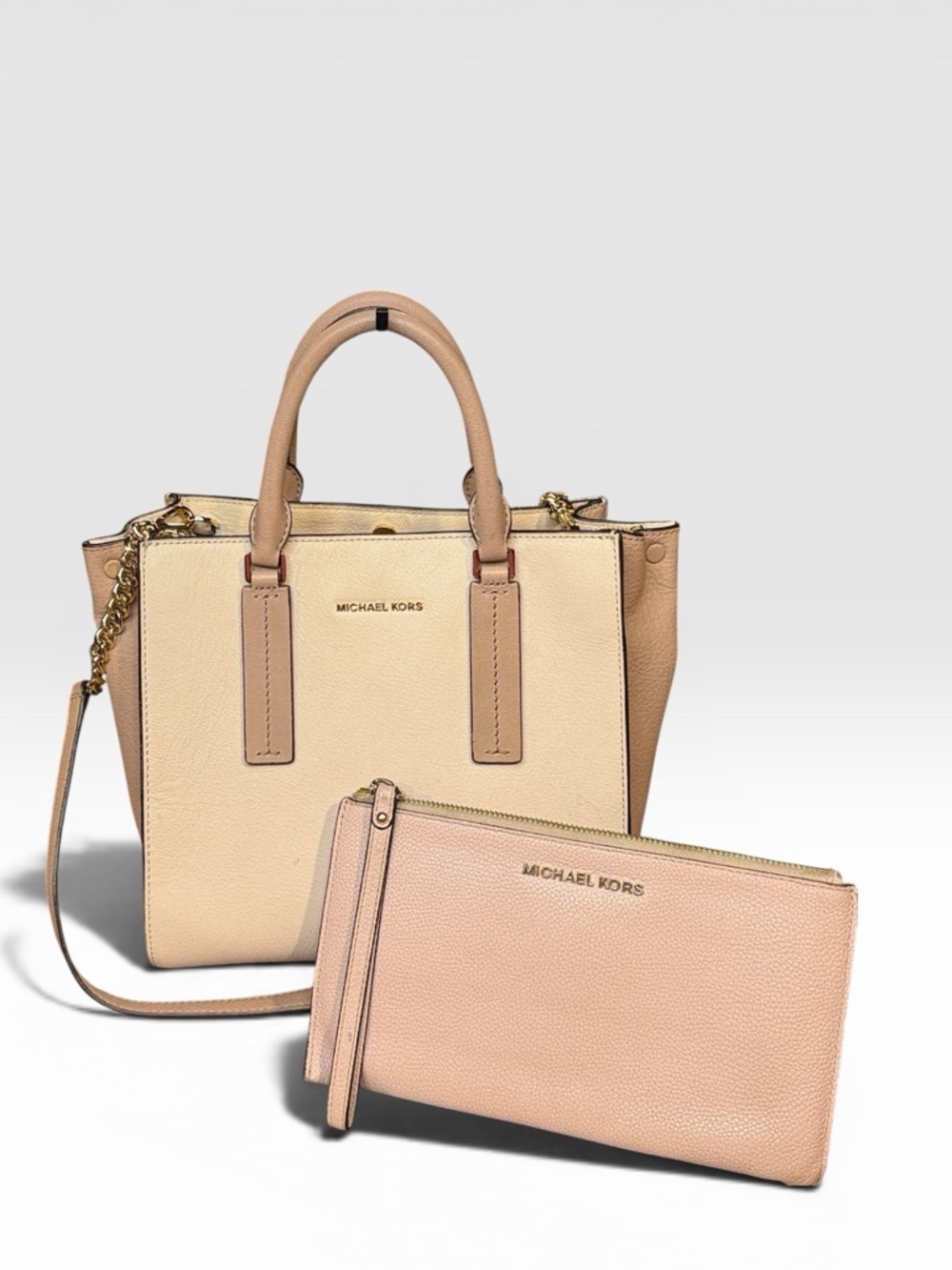 Michael Kors Two-Piece Set: Tri-Tone Leather Satchel & Large Wristlet Pouch